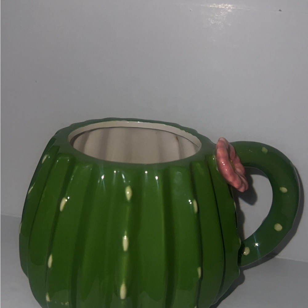 Green Cactus Mug with Pink Flower Accent